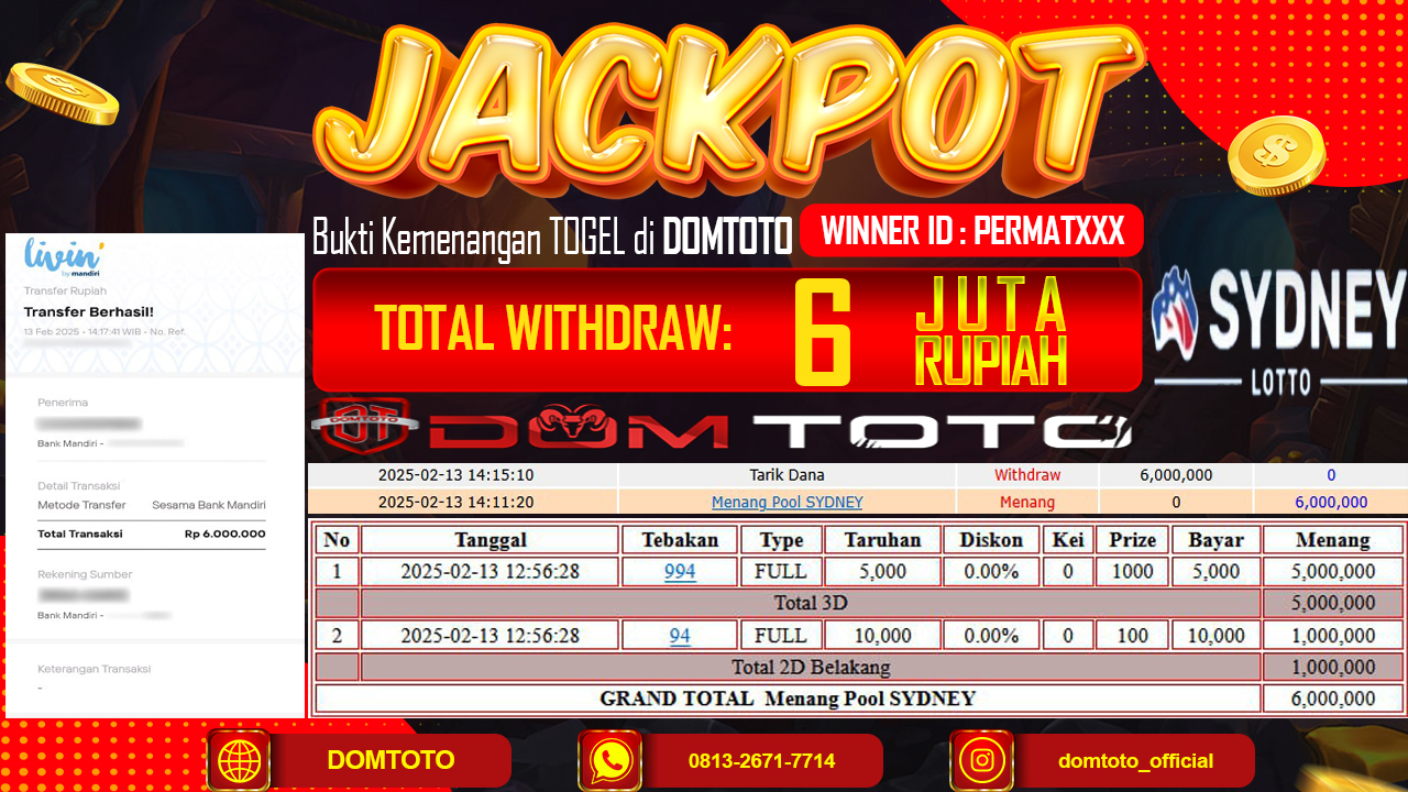 JACKPOT TOGEL SYDNEY 13 FEBRUARI 2025